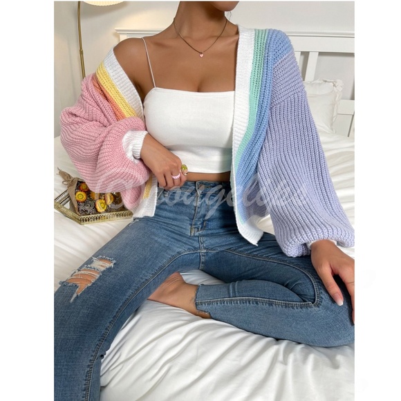 Multicolor Color-block Open Front Cardigan Long Sleeve - Picture 2 of 10